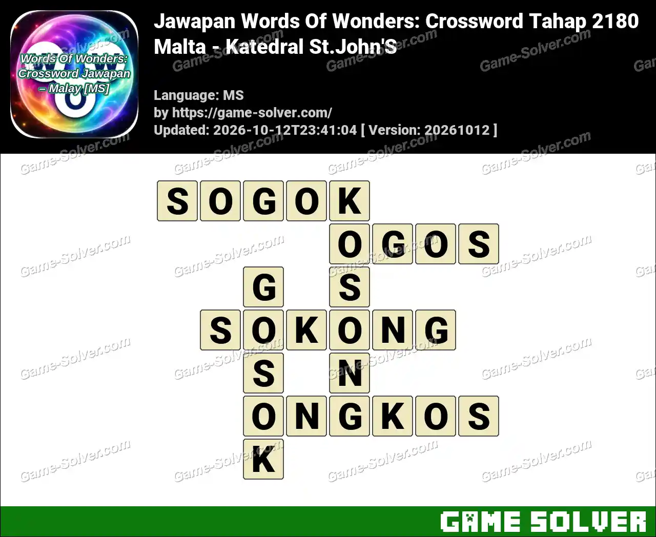 Jawapan Words Of Wonders: Crossword Tahap 2180 – Malta – Katedral St.John’S